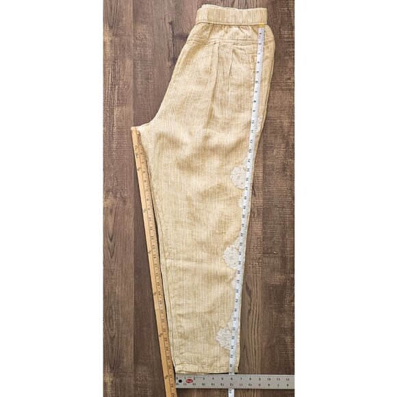 Anthropologie 100% Linen Cropped Pull On Embroidered Cropped Pants S Yellow - Picture 5 of 11